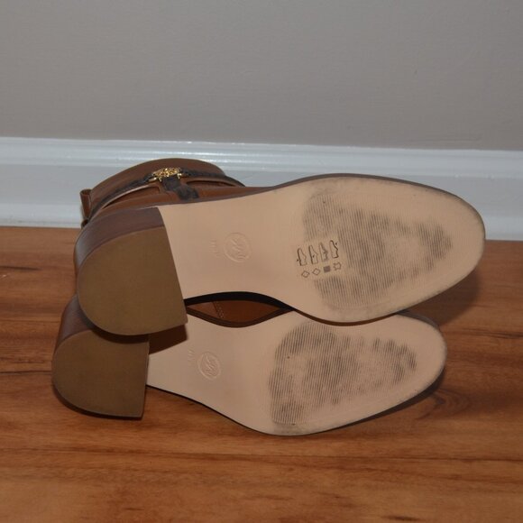 Michael Kors Womens 8.5 Brown Leather Mindy Block Heel Logo Zip Almond Boots - Picture 10 of 14